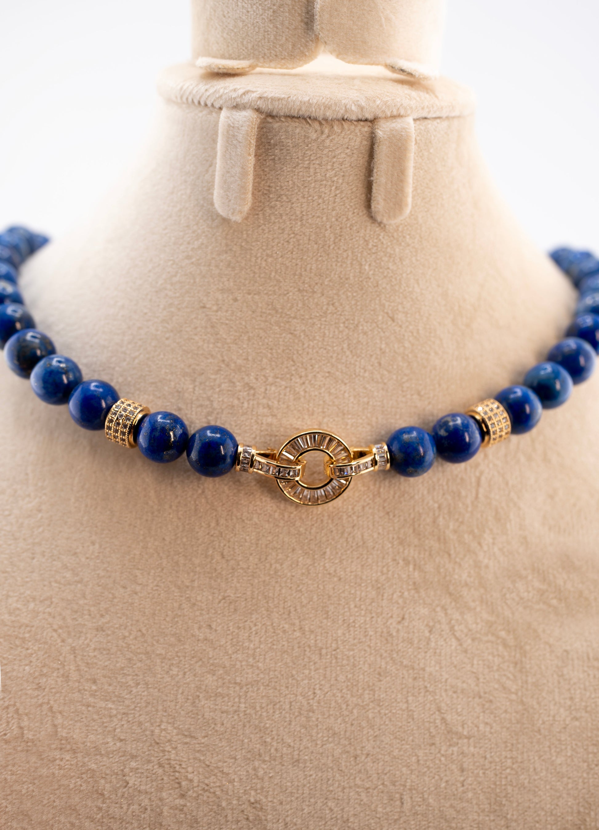Lapis Lazuli Beaded Necklace with Gold Toggle Clasp – Natural Blue Gemstone Jewelry for Women – Handmade Statement Crystal Choker, Spiritual Healing Gift