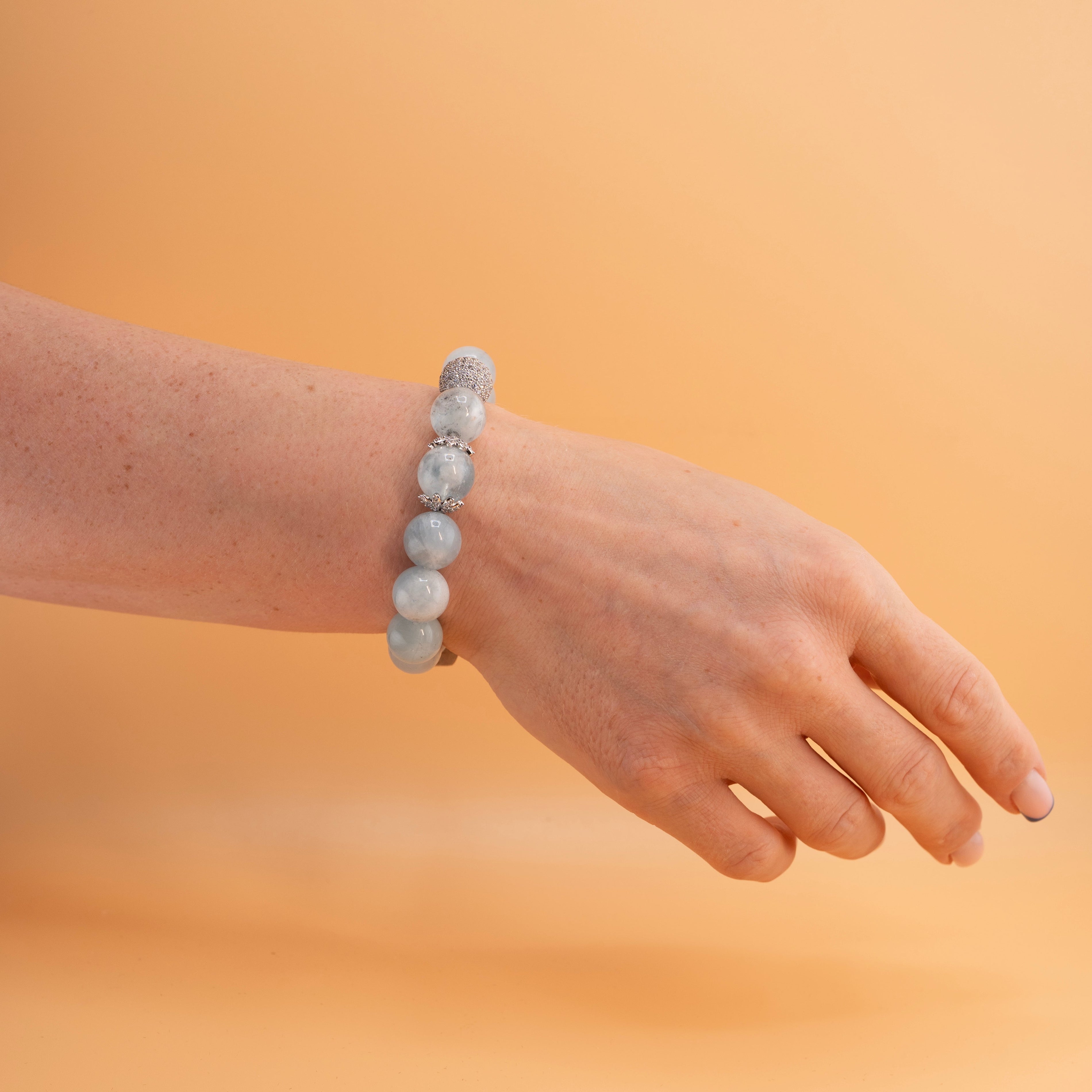 Angelite Crystal Beaded Bracelet – Handmade Stretch Bracelet for Peace, Protection & Spiritual Connection - Best gift for Valentine