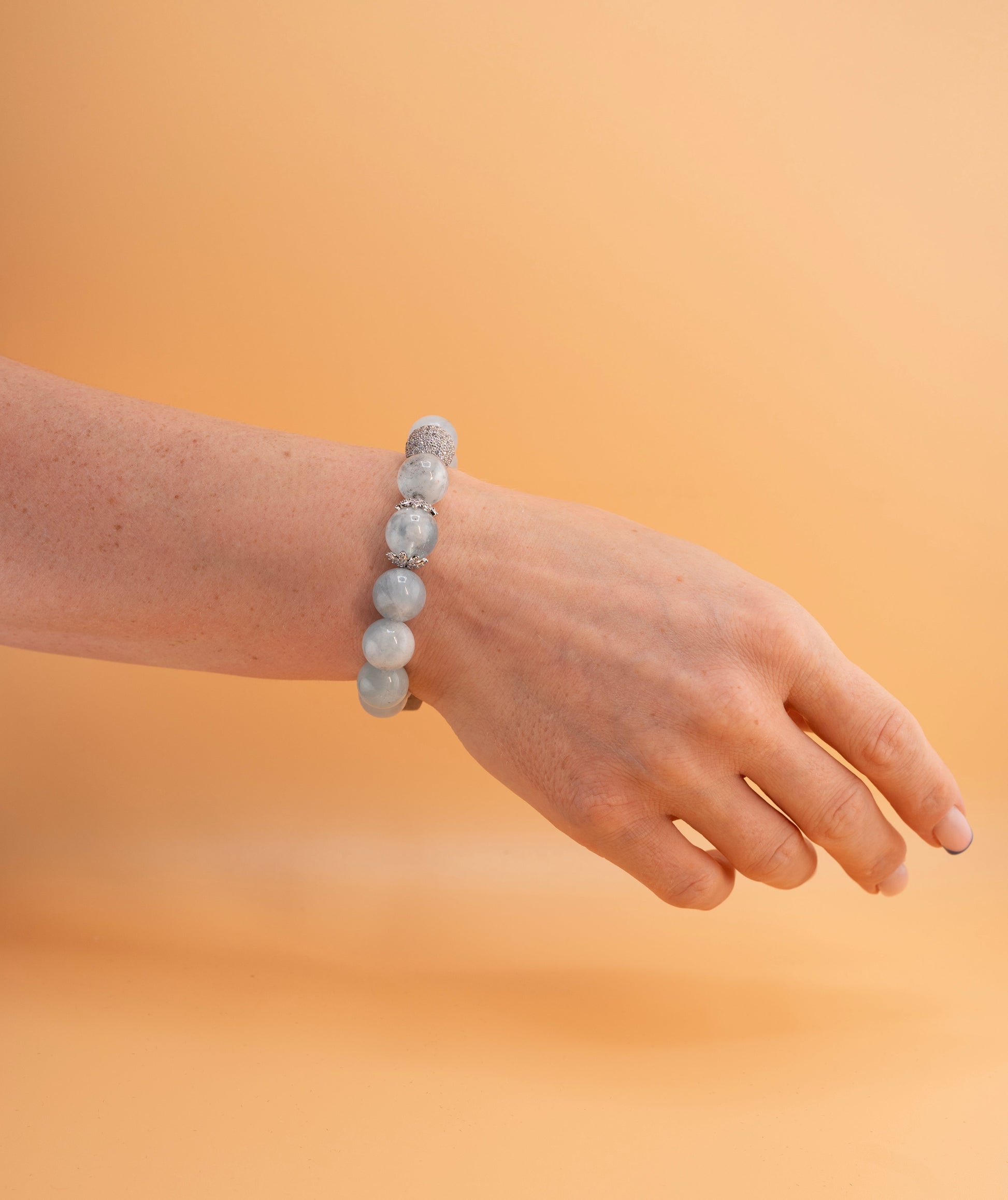 Angelite Crystal Beaded Bracelet – Handmade Stretch Bracelet for Peace, Protection & Spiritual Connection - Best gift for Valentine
