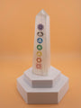 Selenite Crystal Tower with 7 Chakra Engravings – Natural Healing Stone Obelisk for Energy Cleansing, Meditation & Reiki – Spiritual Décor and Chakra Balancing Tool